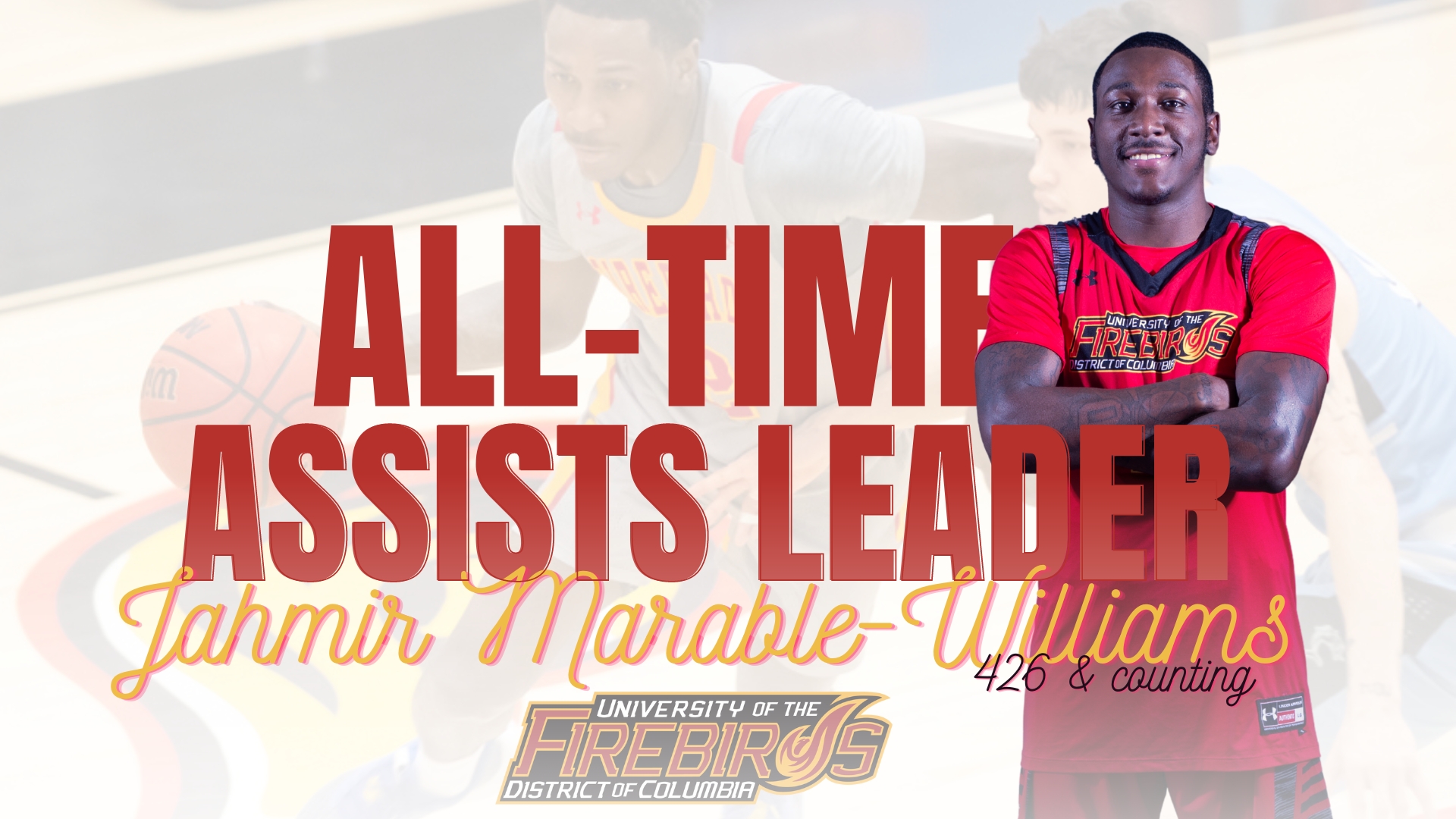 UDC Men's Basketball Point-Guard Jahmir Marable-Williams Cements himself in Firebird Record book as the All-Time Leader in Assists