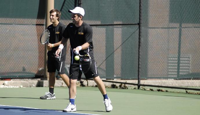 Freshmen Ander Murillo (left) and Diego Pinto (right) played a hard-fought match at No. 3 doubles before falling, 9-7.