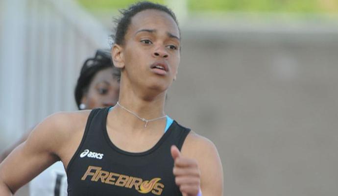 Simone Grant, with an agressive move in the anchor leg of the 4x400M, helped the Firebirds become the school's first ever Relay Team to win an event at Colonial Relays.