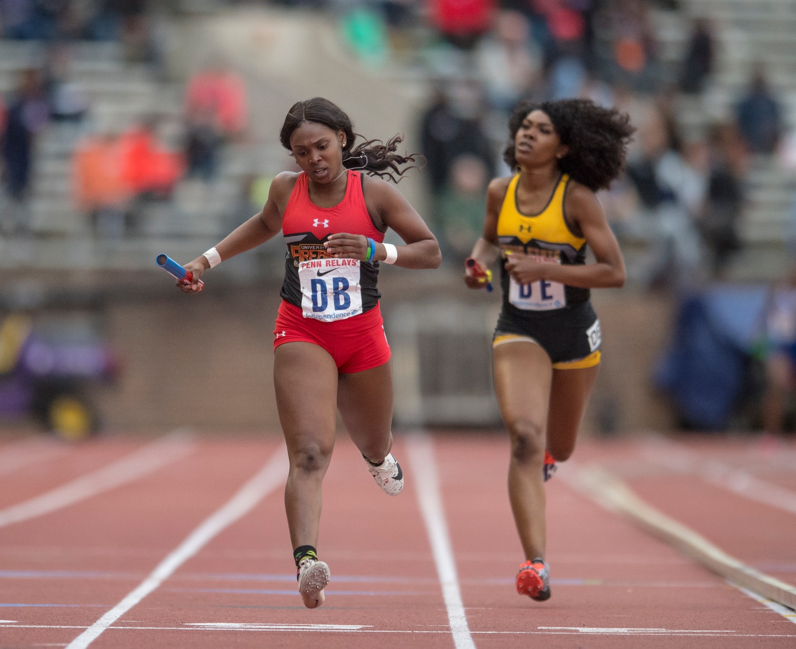 Firebirds fight to the finish to win their heat at the PENN Relays.
