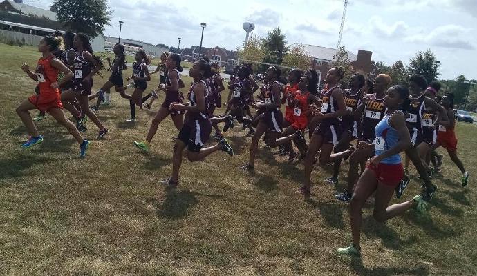 The start of the UMES Lid Lifter Invitational has Kay-Tiarra Johnson out in front of the UDC pack.